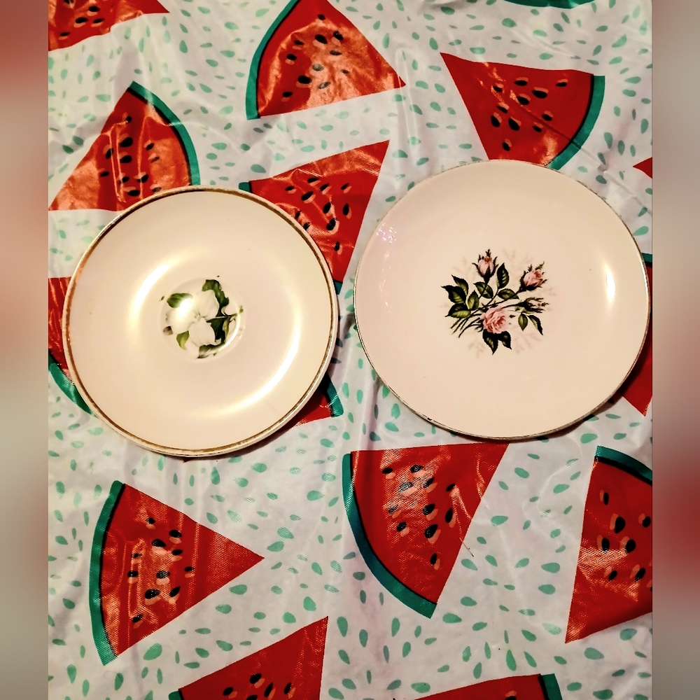 TwoVintage Mismatched DiningSaucer Plates 1950''s Glamour And Queen Patterns